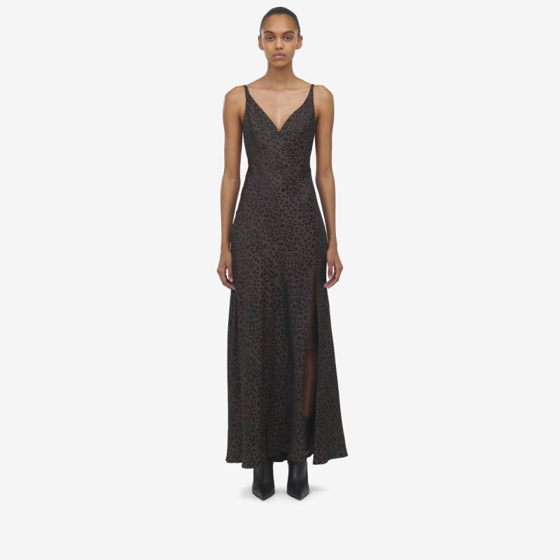 Alexander McQueen Women's Brown Leopard Jacquard Slip Dress - 2 (Viscose & Silk)